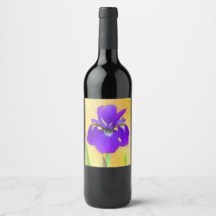 Purple Bearded Iris Painting - Cute Original Dog A Wine Label