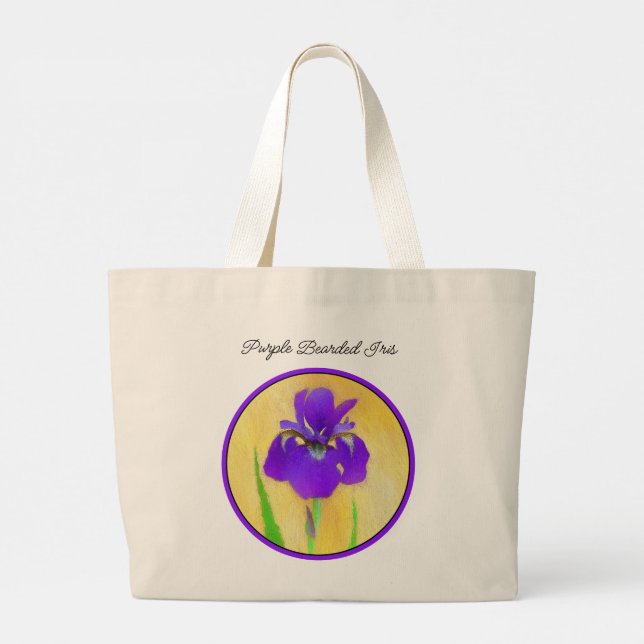 Purple Bearded Iris Painting Original Flower Art Large Tote Bag (Back)