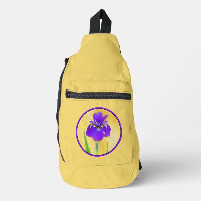 Purple Bearded Iris Painting Original Flower Art Sling Bag (Front)