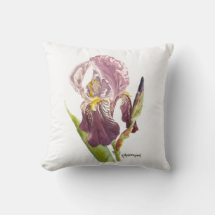 Purple bearded Iris watercolor flower. Cushion