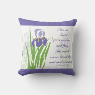 Purple Bearded Iris with Scripture verse Proverbs Cushion