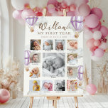 Purple Beary First Birthday Photo Timeline Poster<br><div class="desc">Celebrate the first 12 months of your little one with this first birthday photo milestone sign. Customise the sign with your baby's 12 month photo milestones. To add text to the design simply select the "Customise It" button above for more advanced customisation features.</div>
