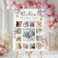 Purple Beary First Birthday Photo Timeline