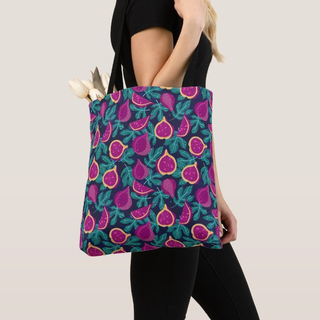 purple beautiful fig pattern blue tote bag (Close Up)