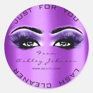 Purple Beauty Glitter Lashes Makeup Artist Cleaner Classic Round Sticker