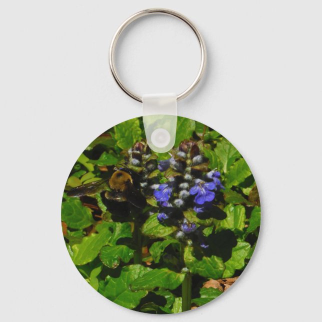 Purple Bee Balm and Bumble Bee Key Ring (Front)