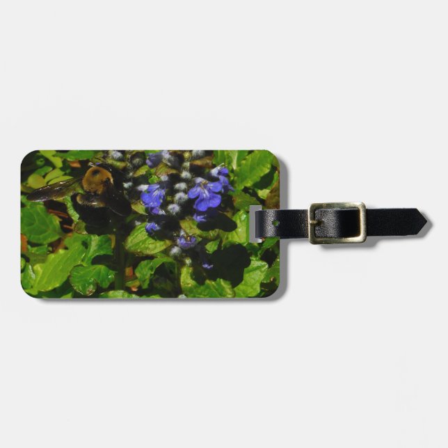 Purple Bee Balm and Bumble Bee Luggage Tag (Front Horizontal)