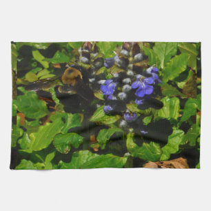 Purple Bee Balm and Bumble Bee Tea Towel