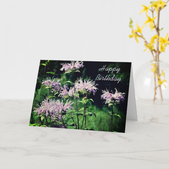 Purple Bee Balm Flower Customisable Birthday  Card (Yellow Flower)