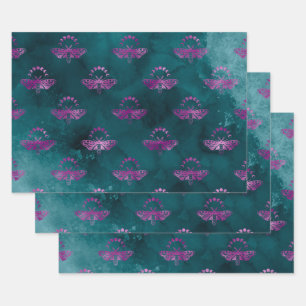 Purple Bees on Teal Wrapping Paper Sheet