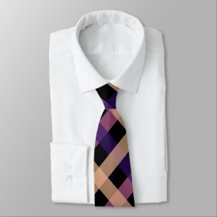 Purple, Beige, and Black Diagonal Gingham Pattern Tie