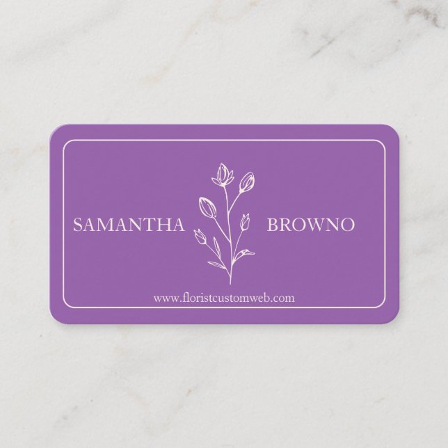 Purple Beige Framed Flower Business Card (Front)