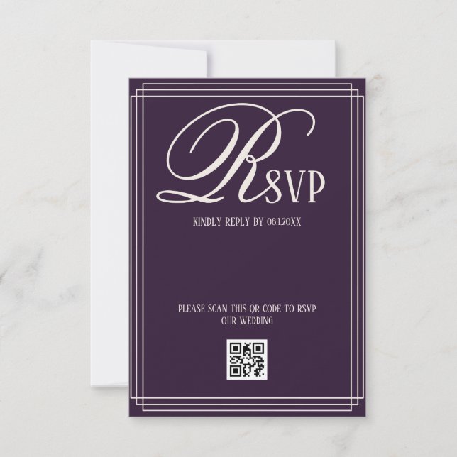 Purple Beige Luxury Wedding RSVP Card (Front)