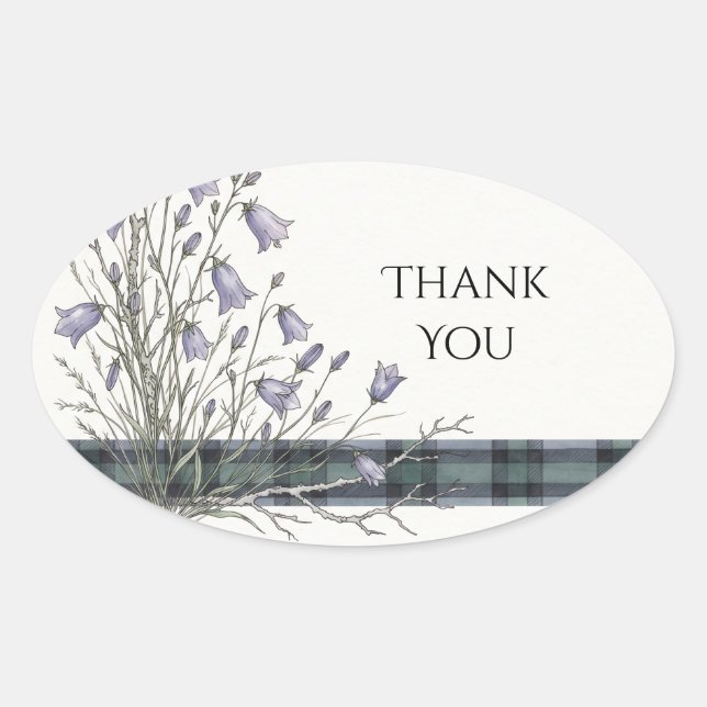 Purple Bellflower Green Tartan Wedding Sticker (Front)