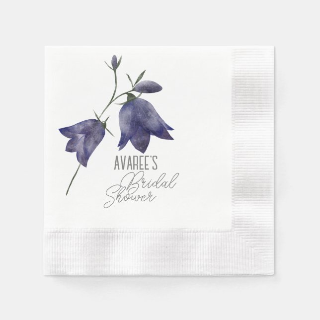 Purple Bellflower Wildflower Bridal Shower Napkin (Front)