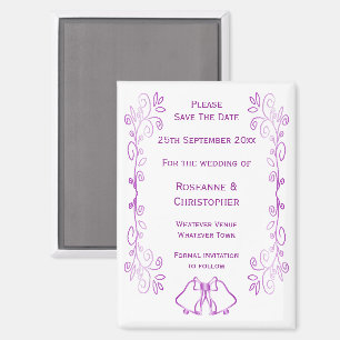 Purple Bells Scroll Design Wedding Save The Date Magnet