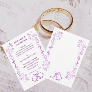 Purple Bells Scrollwork Design Wedding Invitation