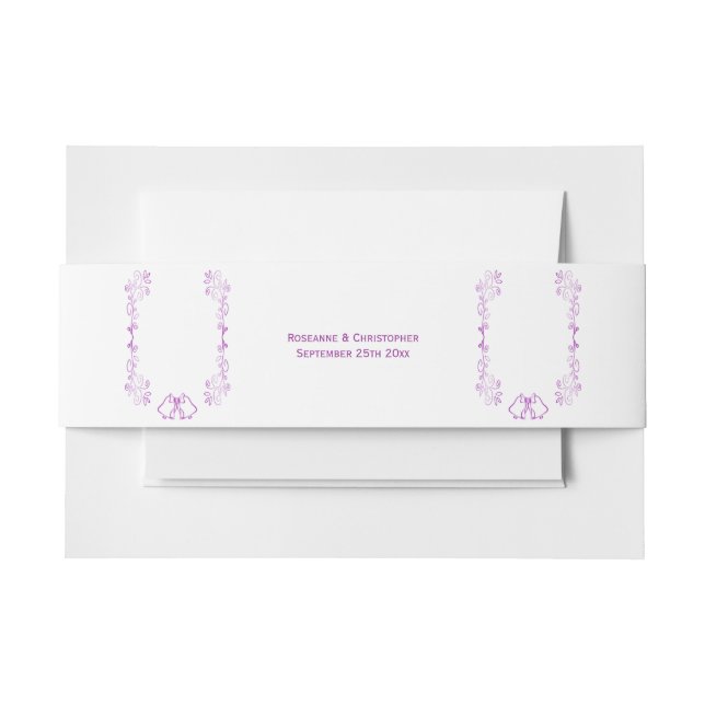 Purple Bells Scrollwork Design Wedding Invitation Belly Band (Front Example)