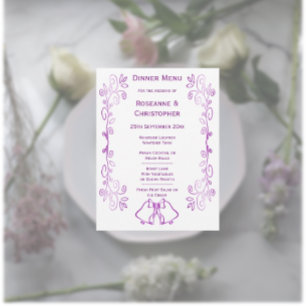 Purple Bells Scrollwork Design Wedding Menu