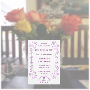 Purple Bells Scrollwork Design Wedding Save The Date