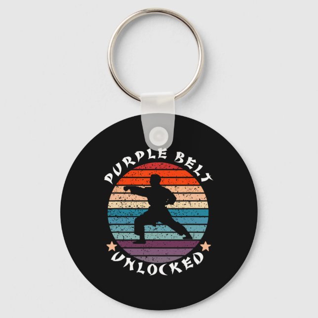 Purple Belt Level Unlocked Achievement Karate Keep Key Ring (Front)