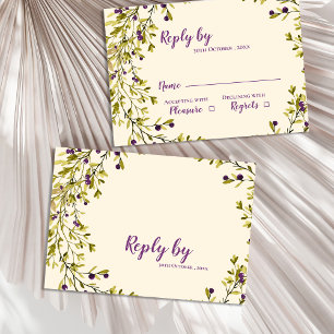 Purple Berry Botanical Greenery Wedding RSVP Card