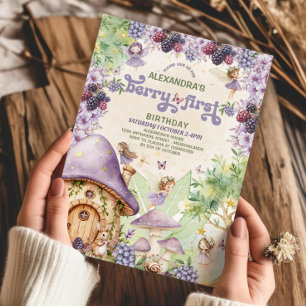 Purple Berry First Fairy First Birthday Invitation