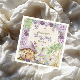 Purple Berry First Fairy First Birthday Napkin