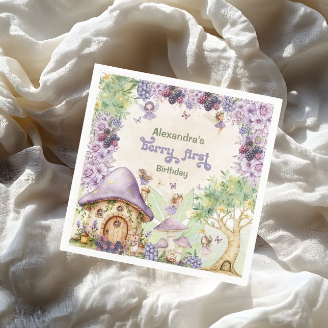 Purple Berry First Fairy First Birthday Napkin (Creator Uploaded)