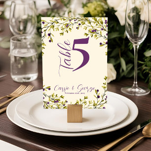 Purple Berry Rustic Greenery Wedding Table Number