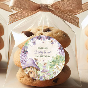 Purple Berry Sweet 2nd Birthday Party Paper Napkin Classic Round Sticker