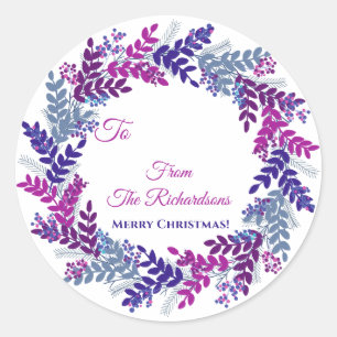 Purple Berry Wreath Name Christmas Gift Sticker