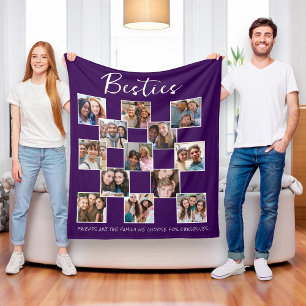 Purple Best Friends Photo Grid Fleece Blanket