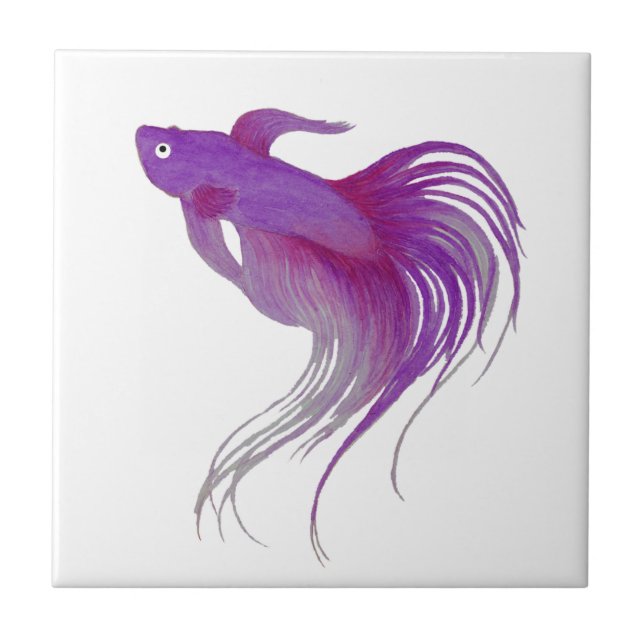 Purple Betta Fish Watercolor Ceramic Tile (Front)