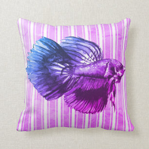 Purple Betta Fish with Stripes Cushion