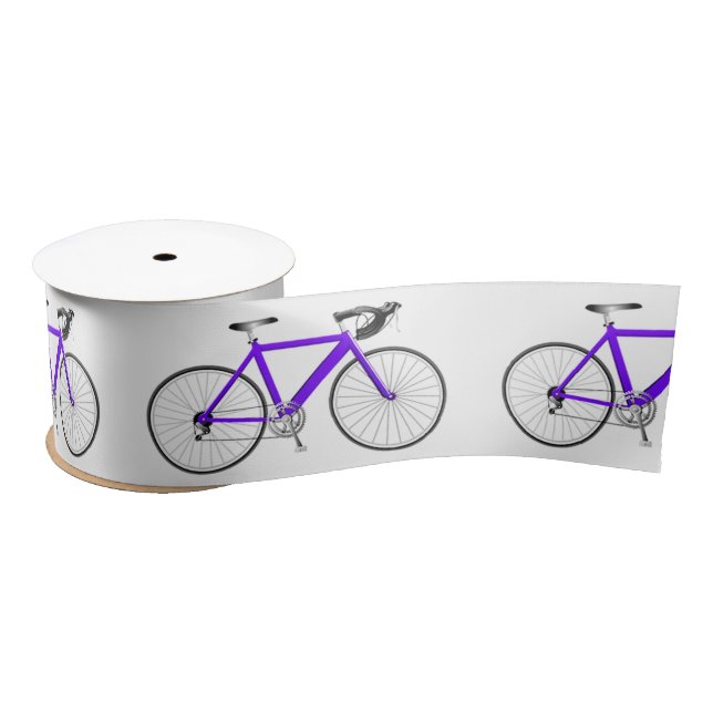 Purple Bicycle on White  Satin Ribbon (Spool)