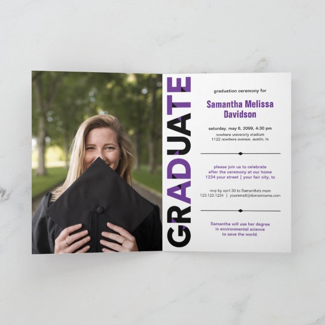 Purple Big Bold Angle-Cut Letters Graduation Invitation (Inside)