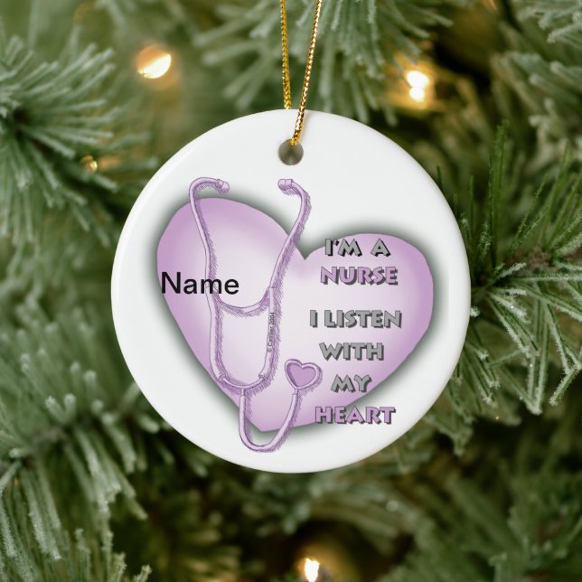 Purple big heart nurse  ceramic ornament (Tree)