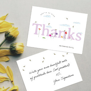 Purple Big Thanks Spring Bee Scene Thank You Card
