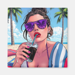 Purple Bikini, Sunglasses and Bandana Woman Magnet