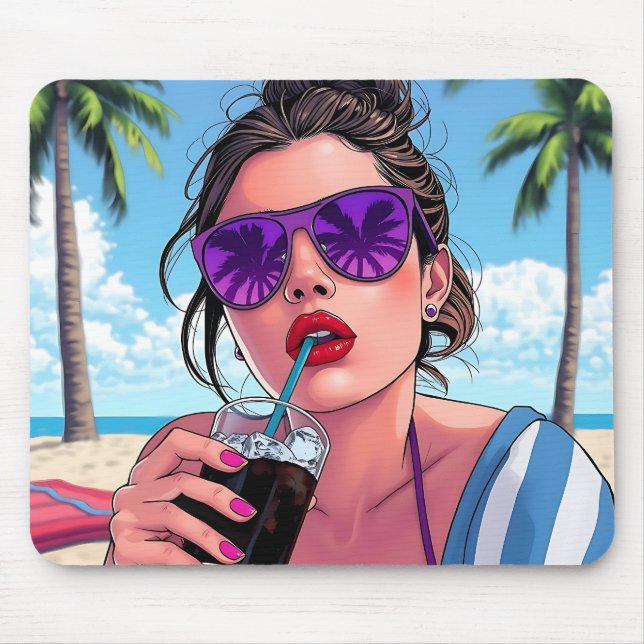 Purple Bikini, Sunglasses and Bandanna Woman  Mouse Pad (Front)