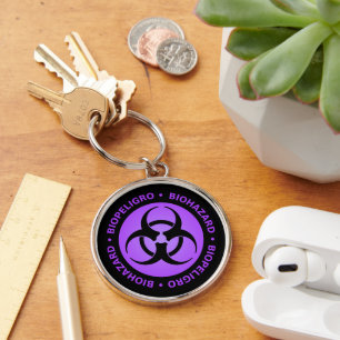 Purple Biohazard Warning Key Ring