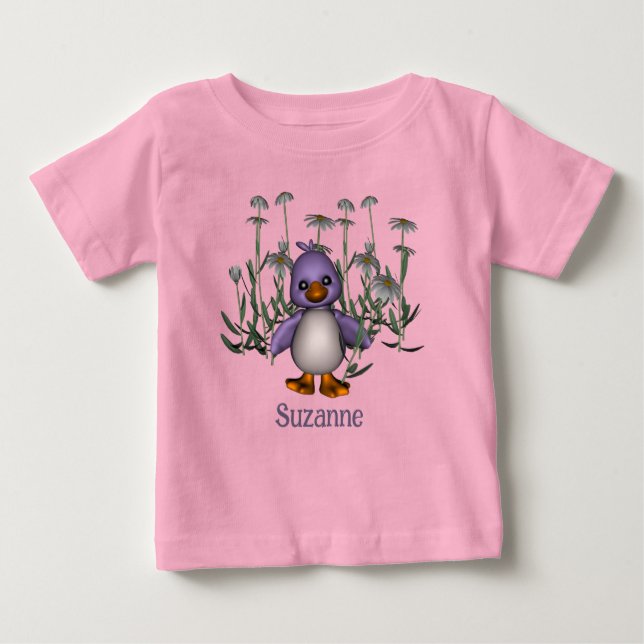Purple Bird And Daisies Personalized Baby T-Shirt (Front)