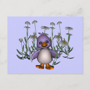 Purple Bird Daisy Flowers Cute Postcard