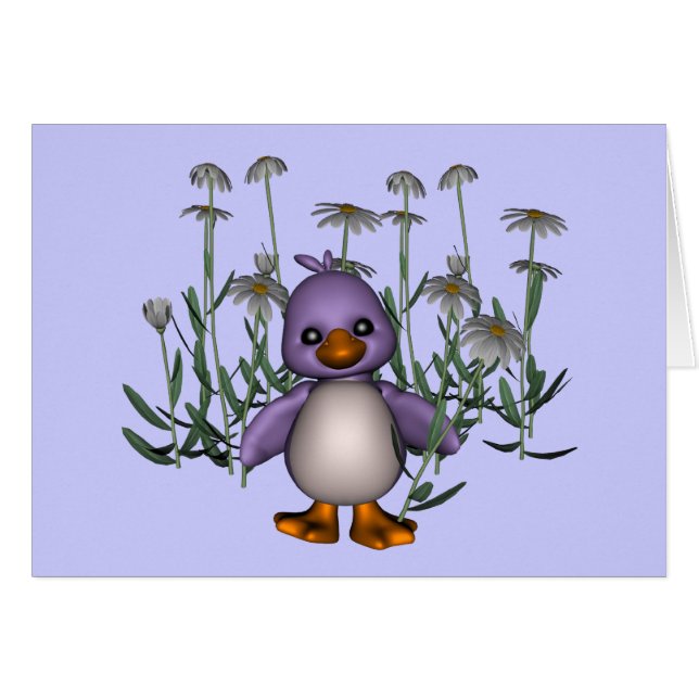 Purple Bird White Daisy Flowers Card (Front Horizontal)