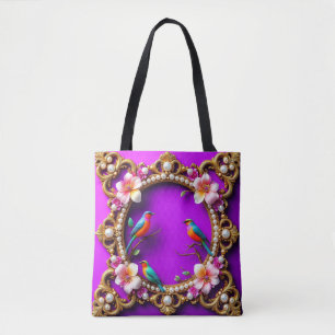 🐦 Purple Birds Tote Bag Nature Floral Style 🌸✨