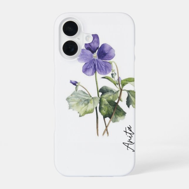 Purple Birth flower Phone Case with Custom Name (Back)
