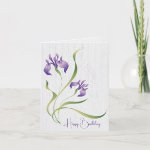 Purple Birthday Iris On Wood Card