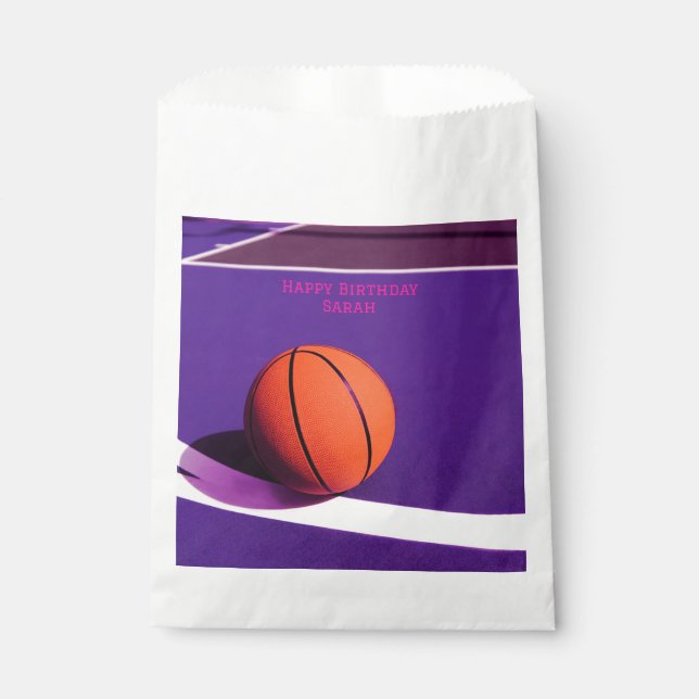 Purple Birthday Party Court  Sports  Basketball  Favour Bag (Front)