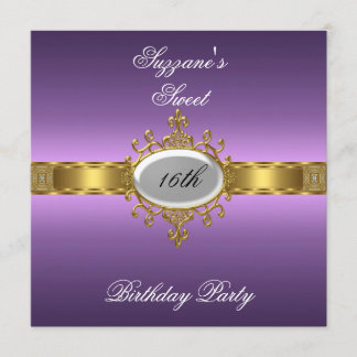 Purple Birthday Party Glamour Hot Sweet 16 Invitation